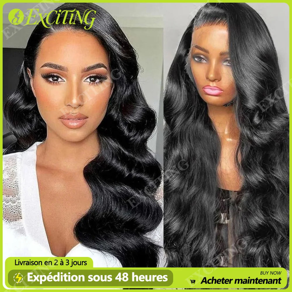 EXCITING Body Wave 13x6 HD Lace Front Wig – 250% Density, Brazilian Remy Hair | 8 Lengths: 18–32 inch | Natural Black | Fast Ship to France