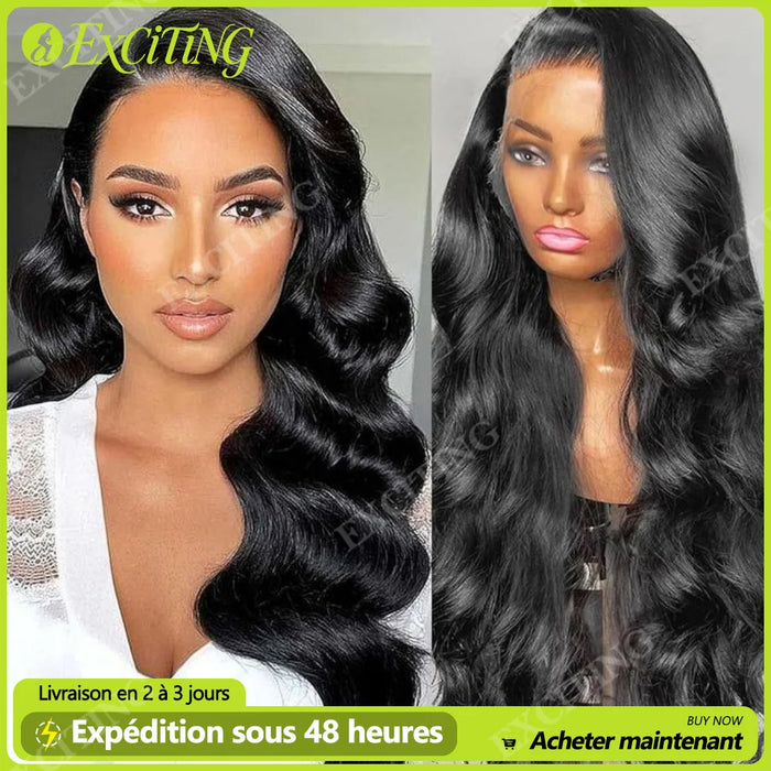 EXCITING Body Wave 13x6 HD Lace Front Wig – 250% Density, Brazilian Remy Hair | 8 Lengths: 18–32 inch | Natural Black | Fast Ship to France