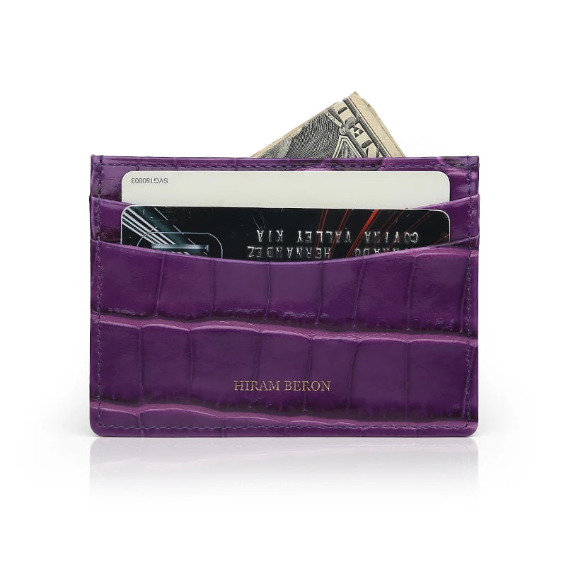 Hiram Beron Genuine Cow Leather Card Holder KD4072 – Crocodile Pattern, Custom Name | 10 Colors | 10x7.4cm | Gift | Unisex