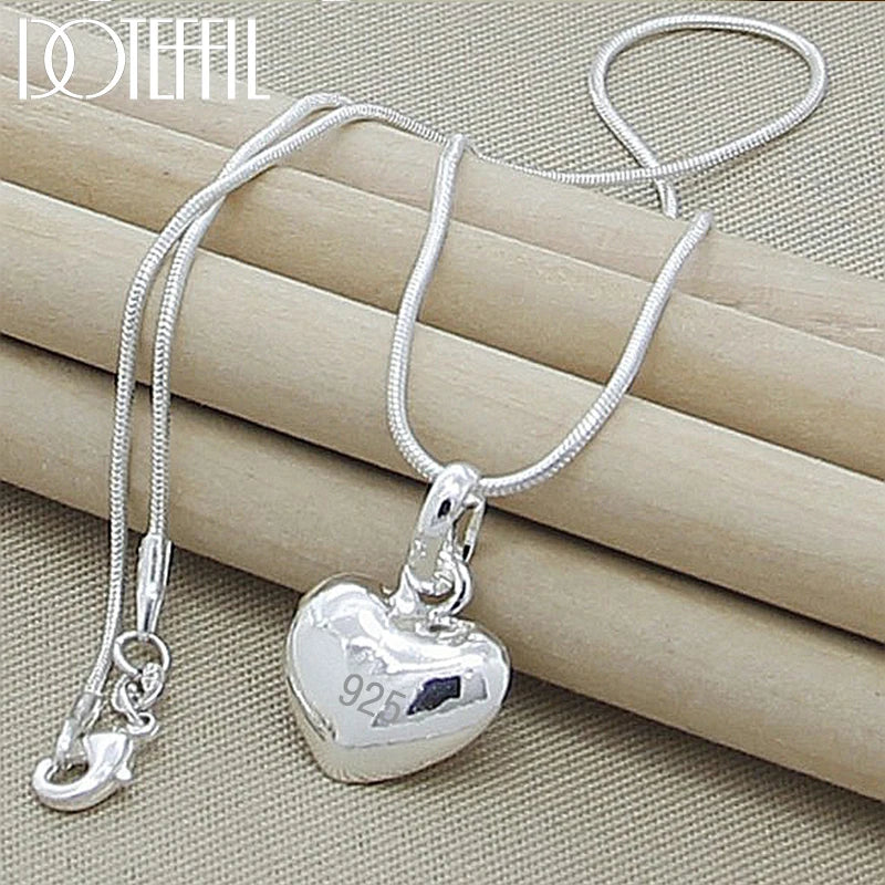 DOTEFFIL Sterling Silver 925 Heart Pendant Necklace for Women, Snake Chain 45cm, 1.50cm Pendant, 7.20g, GDTC Certified