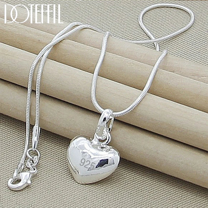 DOTEFFIL Sterling Silver 925 Heart Pendant Necklace for Women, Snake Chain 45cm, 1.50cm Pendant, 7.20g, GDTC Certified
