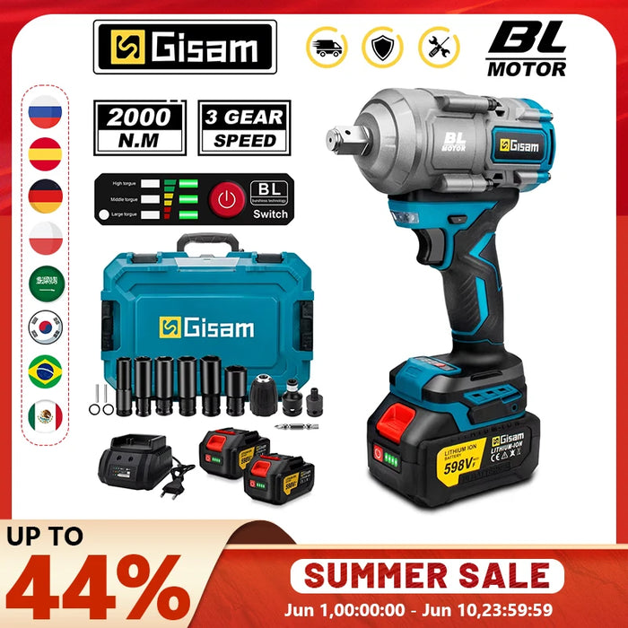 Gisam 2000N.m Brushless Cordless Impact Wrench 1/2" – 18V Makita Battery | 33 Variants | CE Certified | Handheld | Ships Worldwide