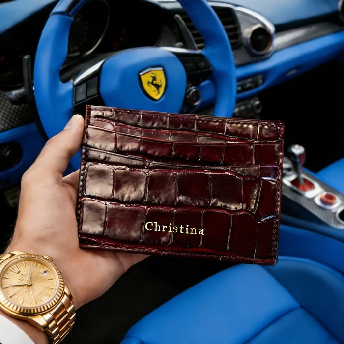Hiram Beron Genuine Cow Leather Card Holder KD4072 – Crocodile Pattern, Custom Name | 10 Colors | 10x7.4cm | Gift | Unisex