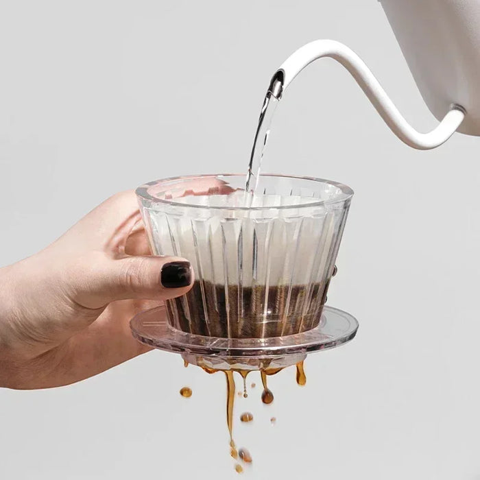 Opovcom Acrylic Pour Over Coffee Filter Cup – Cone Flat Bottom | Reusable | 4 Variants: Black & White Plastic or Set with Filter Papers | 159g