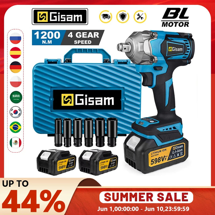 Gisam 1200N.m Brushless Electric Impact Wrench – 1/2 inch, 18V, Makita Compatible | 5 Battery Configs | Ships from 11 Countries | CE | 2.99kg