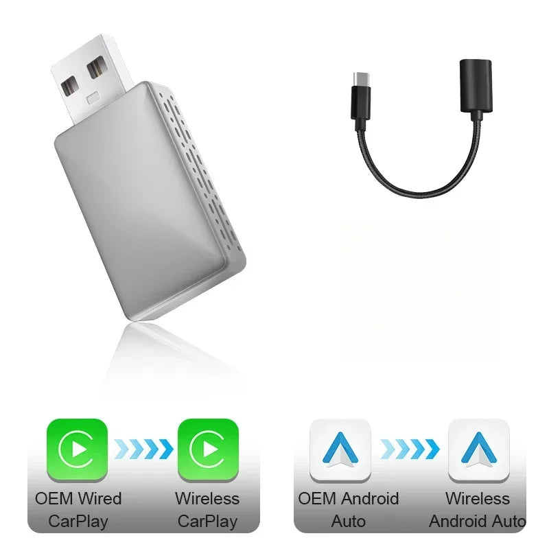 FLIXIVI 2-in-1 Wired to Wireless CarPlay & Android Auto Adapter – Plug & Play Smart Car System, Silver / Blue / Black