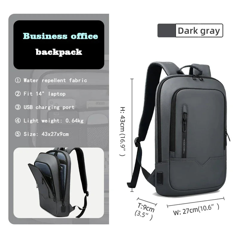 HK Slim Laptop Backpack – 15.6", 20–35L, Waterproof Oxford, USB Charging Port, Multiple Compartments, Unisex Business & Travel Bag, Black/Blue/Dark Grey