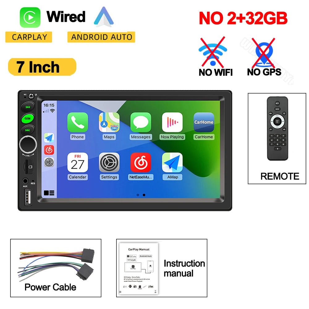 WDSZKMYF Android 13 Double DIN Car Radio – 7 / 9 / 10 Touchscreen, CarPlay, Android Auto, GPS, Wi-Fi, 2GB+32GB / 4GB+64GB