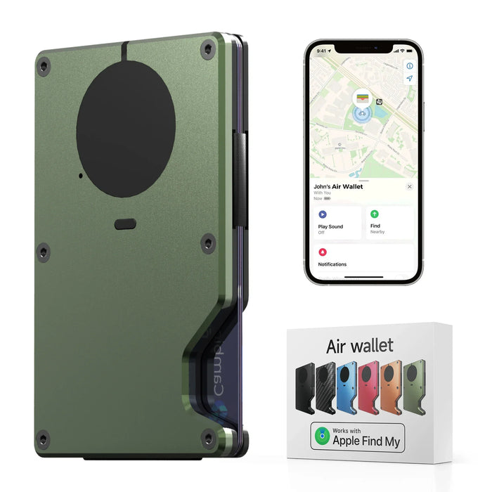 FUNTINGTREE Aluminum Slim Smart Wallet – RFID Blocking, Apple Find My Compatible, Detachable | 7 Colors: Orange, Carbon Fibre, Army Green, Red, Blue, Gray, Black