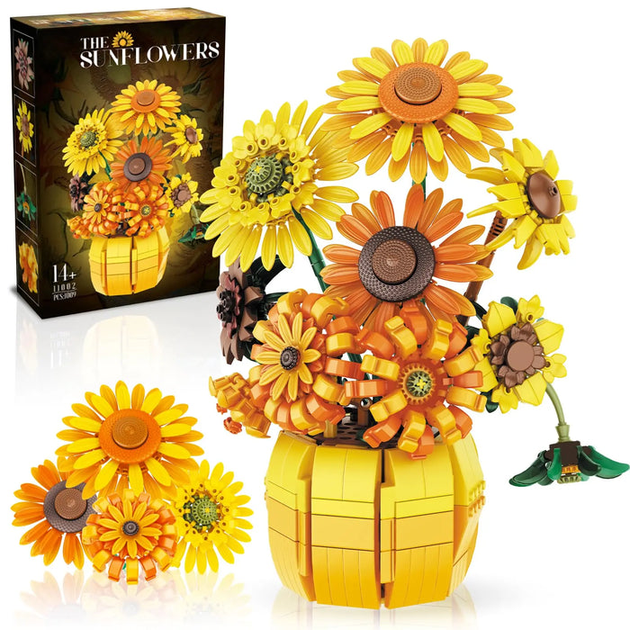 Flower Bouquet Building Blocks – 614 to 1458 Pieces, Rose, Sunflower, Lotus & More, LEGO-Compatible Vase Decor, Ages 14+