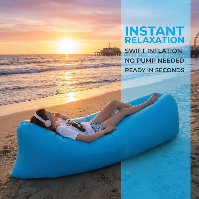Inflatable Air Sofa Lounger – Portable, Fast-Inflate, Waterproof, XXL, for Beach, Camping, Pool & Travel, Black or Blue