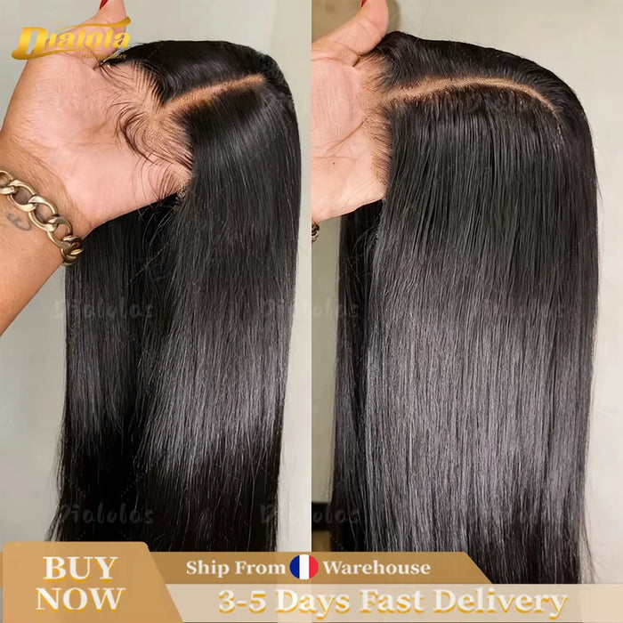 Dialola Straight Brazilian Remy Hair Glueless Wig – 4x4 & 5x5 Swiss Lace | 200% & 240% Density | 18–40 Inches | 48 Variants | Ships from France