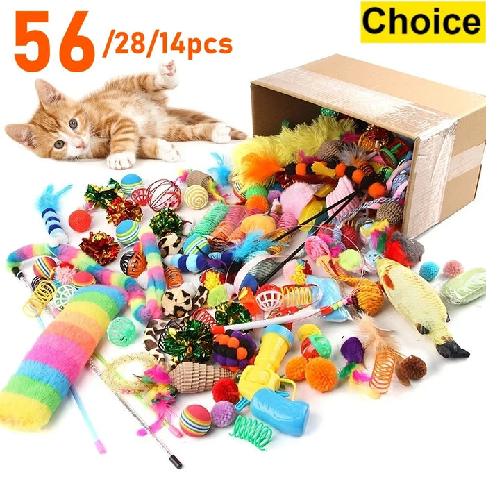 Cat Toys Mixed Pack | Plastic & Plush Toys Variety Set | 3 Pack Sizes: 14, 28 & 56 Pieces | No Batteries Required | For Multiple Cats