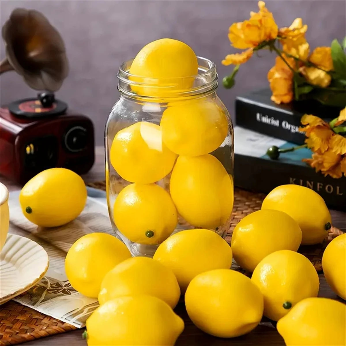 Artificial Lemon Decorations – Set of 20 Pcs | Yellow, 2.95 inch (7.5cm) | Styrofoam Fake Fruit | Home, Party & Event Decor | 212g