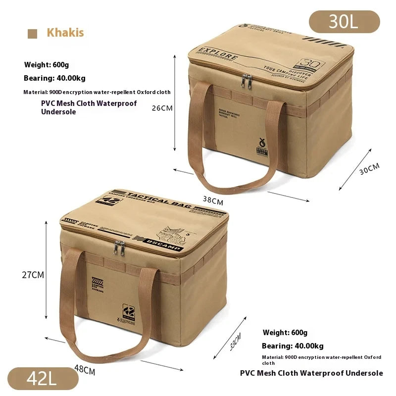 Tactical Camping Storage Bag – 30L or 42L, Insulated, Waterproof, Folding Box for Picnic & Field Equipment, Black/Green/Khaki/Tiger