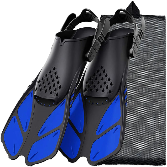 JoyMaySun Short Silicone Snorkel Fins – Adjustable Buckles, Open Heel, Travel Size | 6 Colors | 2 Sizes: S/M & L/XL | Adults | 689g
