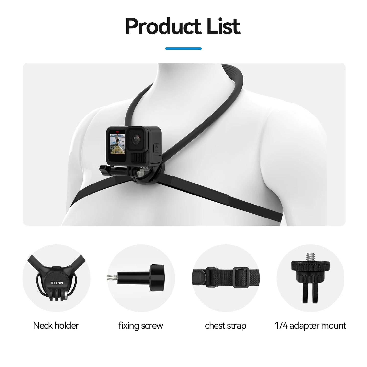 TELESIN 2-in-1 Neck Hold Mount for Action Camera & Phone – Compatible with GoPro, Insta360, DJI, SJCAM, Yi & More