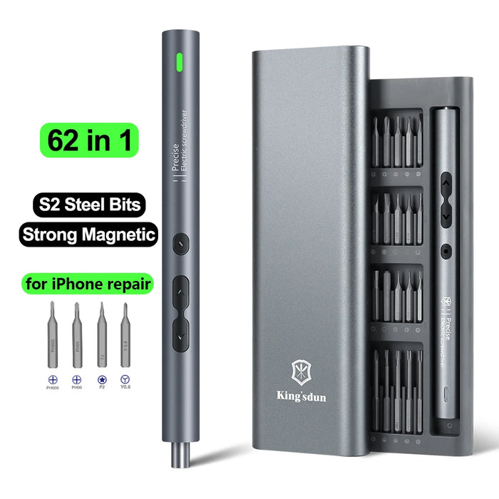 UF·TOOLS KS-882038 Precision Electric Screwdriver – USB-C, 3.6V, 0.35N.m, Built-in Light | 2 Variants: Handle+4 Bits & 62-in-1 Set | CE/FCC/RoHS