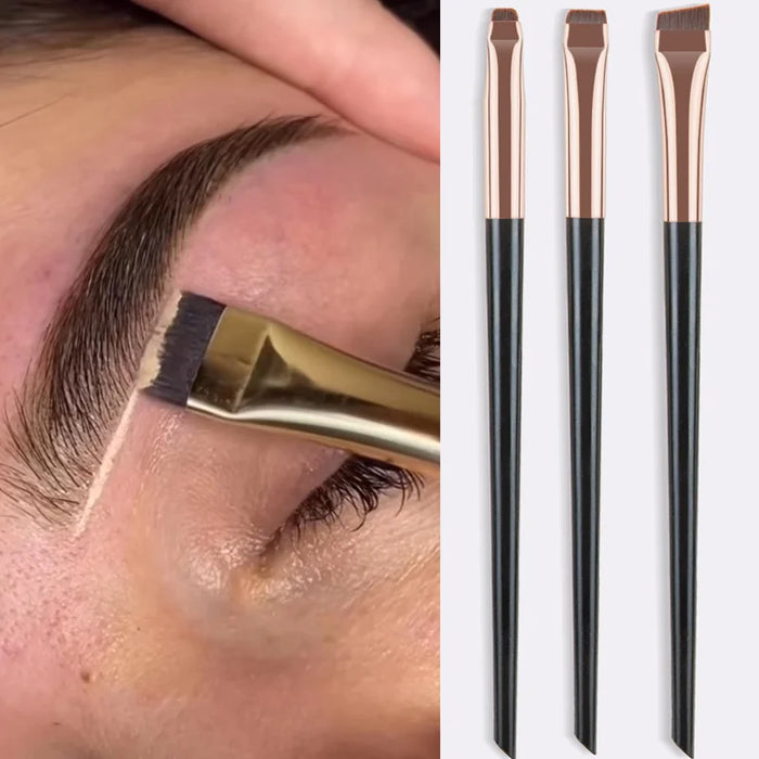 Karsyngirl Blade Eyeliner & Eyebrow Brush Set – 3 Pcs, Wool Fiber, Wooden Handle, Flat Fine Contour, White Gold / Black Gold / Black