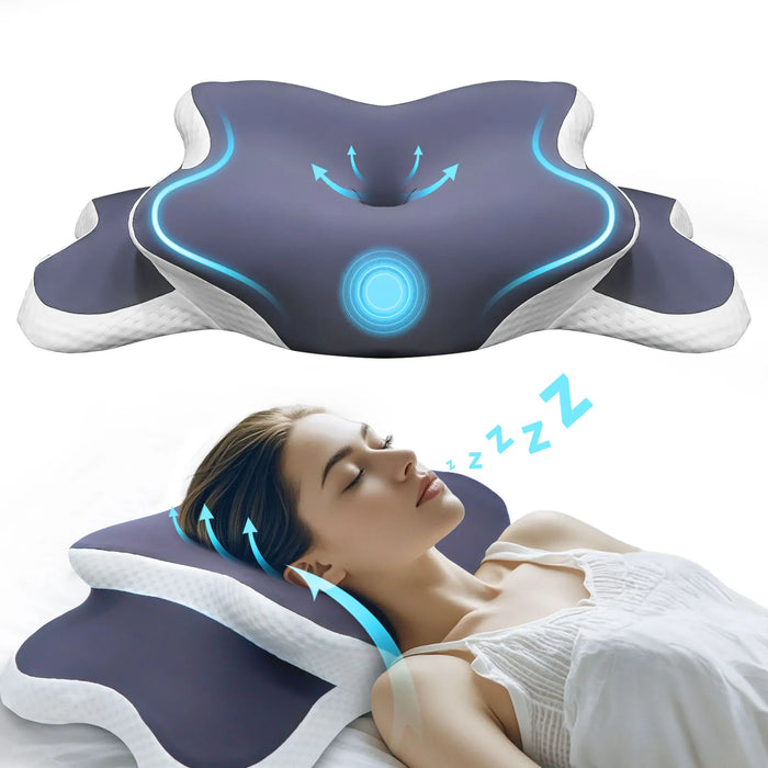 Memory Foam Cervical Neck Pillow – 3 Colors: Grey, Purple & Green | Heart Shape | Neck Pain Relief | Side, Back & Stomach Sleepers | 1.1kg