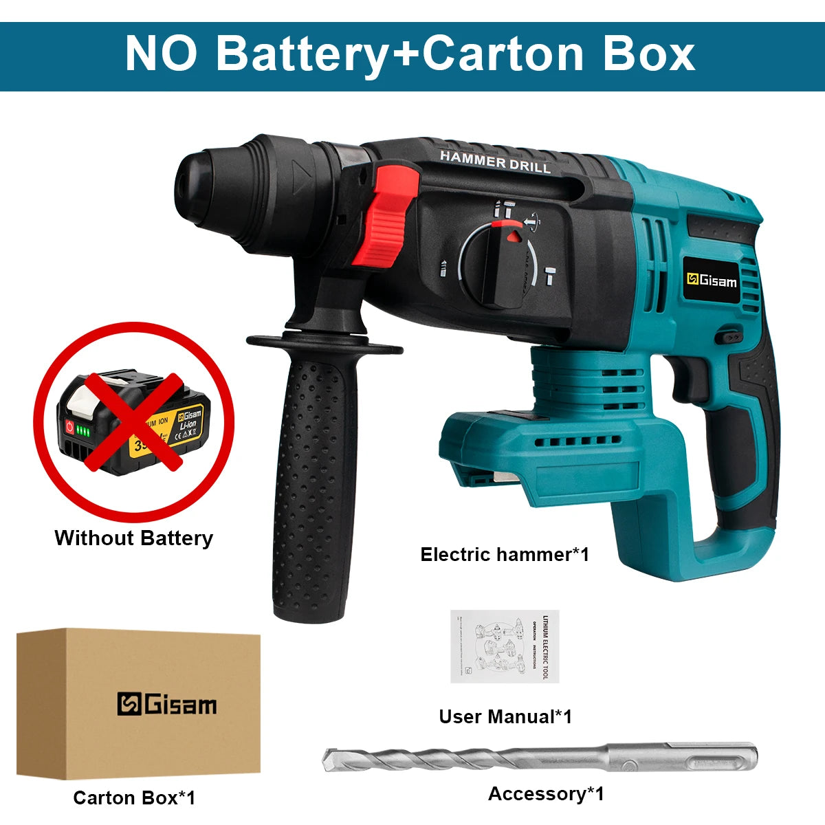 Gisam 26mm Brushless Cordless Rotary Hammer Drill – 18V Makita Battery | 3500 RPM | 16 Variants | CE Certified | Ships from EU