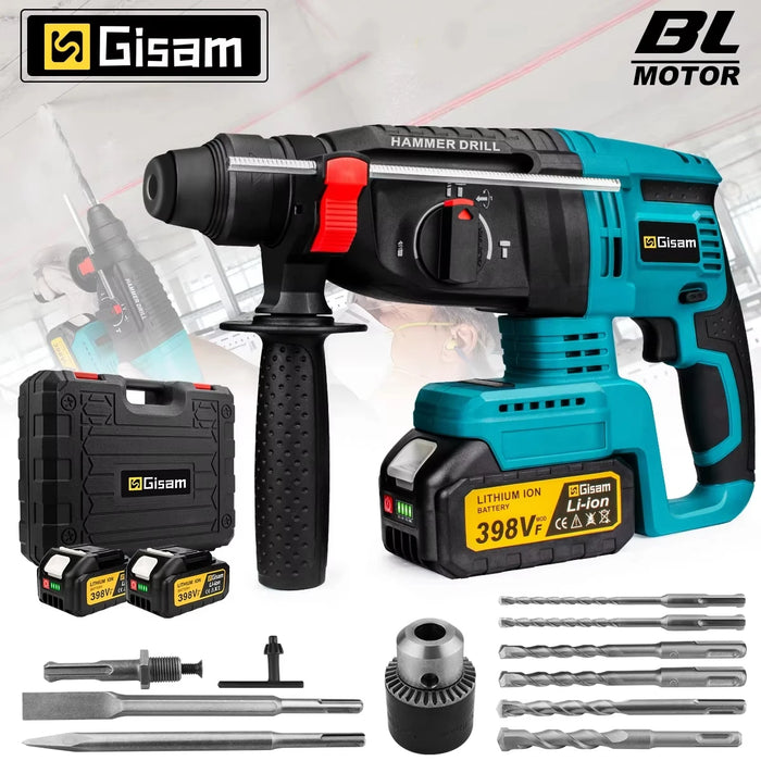 Gisam 26mm Brushless Cordless Rotary Hammer Drill – 18V Makita Battery | 3500 RPM | 16 Variants | CE Certified | Ships from EU