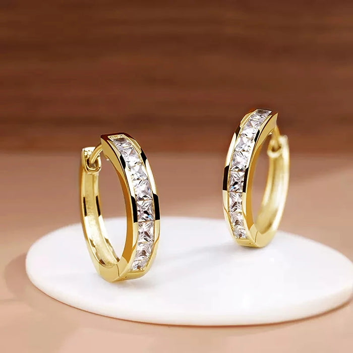 Huitan CZ Hoop Earrings for Women, Cubic Zirconia, Copper Alloy, Geometric Classic Style, 9 Color Options, Fashion Jewelry