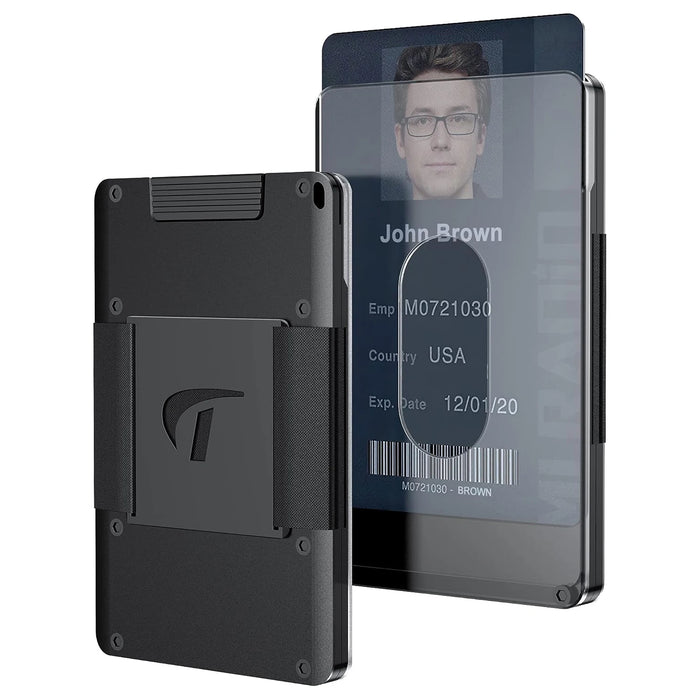vgucki Aluminum Slim Men's Wallet VG-03 – RFID Blocking, Holds 15 Cards + Cash Strap | 5 Colors: Army Green, Gray, Carbon Fiber, Black, Dark Blue