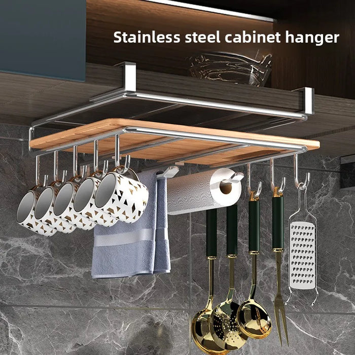 304 Stainless Steel 2-Tier Cabinet Organizer & Storage Rack – Cutting Boards, Towels & Cups | 3 Variants: Silvery A, B, C | 593g