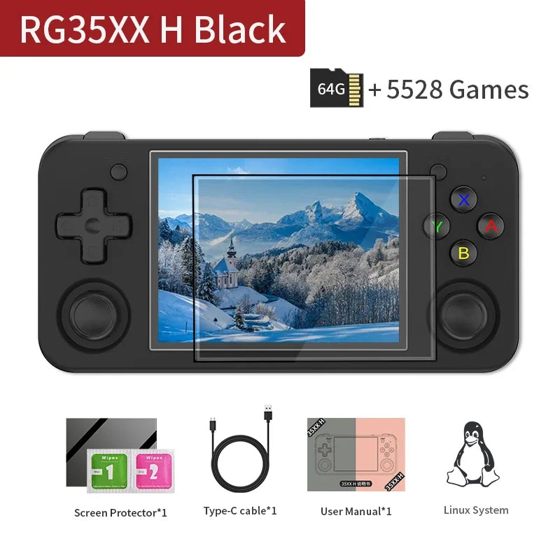 Anbernic RG35XX H Retro Handheld Game Console, 3.5 IPS Screen, 64G, 5000+ Games, Linux, Wi-Fi, HDMI, 3300mAh