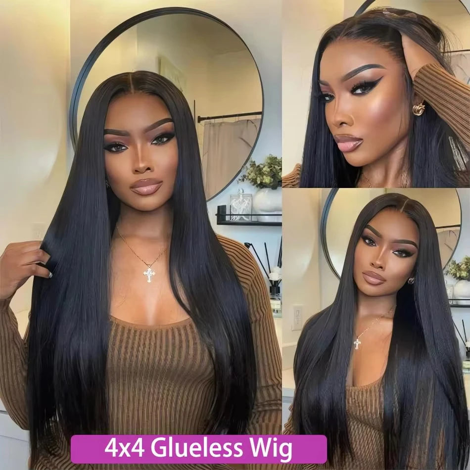 Dialola Straight Brazilian Remy Hair Glueless Wig – 4x4 & 5x5 Swiss Lace | 200% & 240% Density | 18–40 Inches | 48 Variants | Ships from France