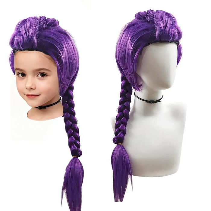 Children's Long Braid Wig with Side Ponytail & Tiger Mouth Clamp – 33.5 Inches | 2 Colors: Pink & Purple | Rayon | Halloween Cosplay Costume