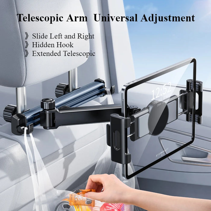 Hipacool Telescopic Car Headrest Phone & Tablet Holder – Adjustable Rotating Seat Back Mount for Devices 5.6–11.8 Inches