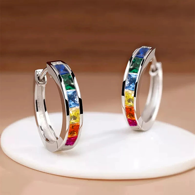 Huitan CZ Hoop Earrings for Women, Cubic Zirconia, Copper Alloy, Geometric Classic Style, 9 Color Options, Fashion Jewelry