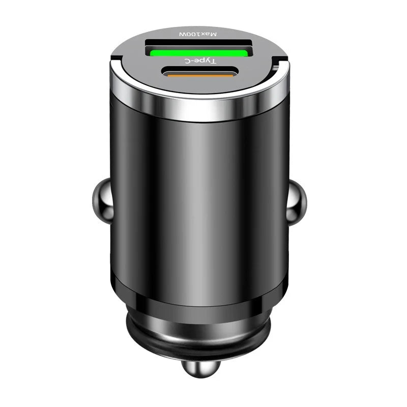 100w Car Charger Fast Charging Metal One Tow Car Adapter Flash Charger in Car Mini Pull Ring New PD Car Charger Car Electronic