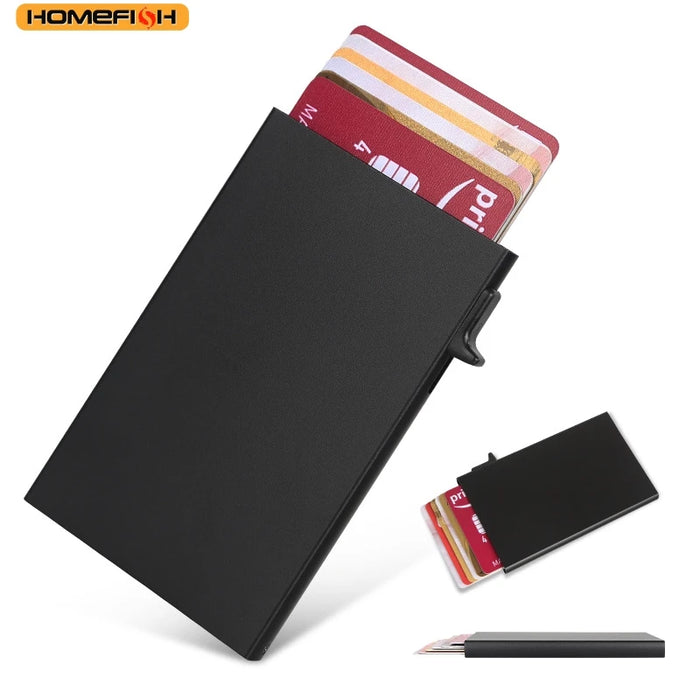 HOMEFISH Aluminum Alloy Slim Metal Card Holder & Coin Purse 1006 – Mini Wallet, 9.5x6.2cm, 40g | Business Style | Unisex | Black