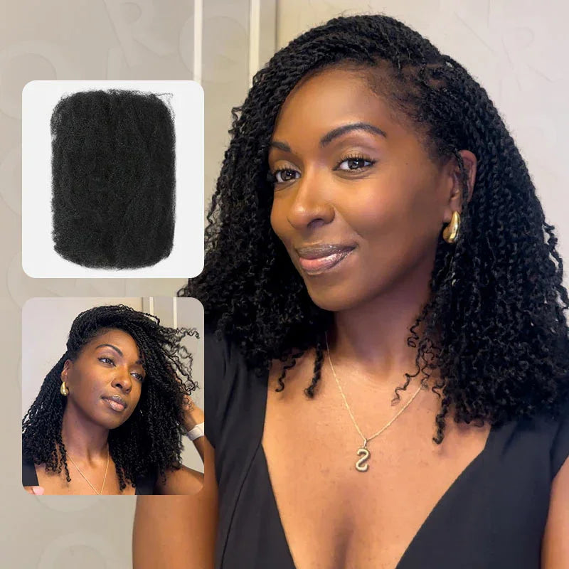 Black Pearl Peruvian Afro Kinky Curly Human Hair for Braiding | 100% Remy | 50g/pc | 9 Colors | 10–22 Inches | Mini Twist Bulk Bundles