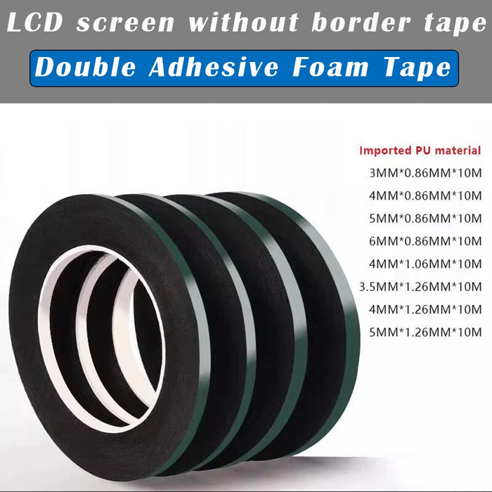 PMALLJF 10M Double-Sided Foam Tape – LCD Screen & Curved Display Sealing | 9 Sizes: 3–6mm Wide, 0.86–1.26mm Thick | 150g