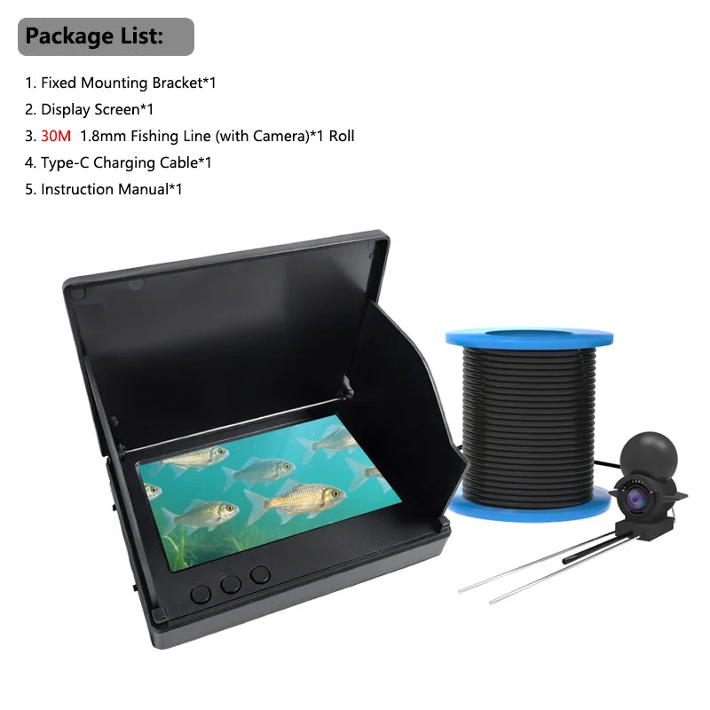 Dodosee Underwater Fishing Camera – 1080P, 4.3" LCD, 220°, 12 Night Vision LEDs, 5000mAh, 15M/20M/30M/50M Cable, Fish Finder