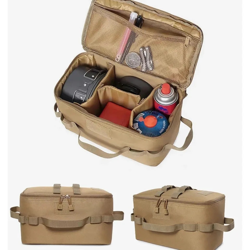 Outdoor Camping Gas Canister Storage Bag – Large Capacity Polyester, for Gas Tank, Ground Nails, Cookware & Picnic Utensils, Green/Black/Khaki