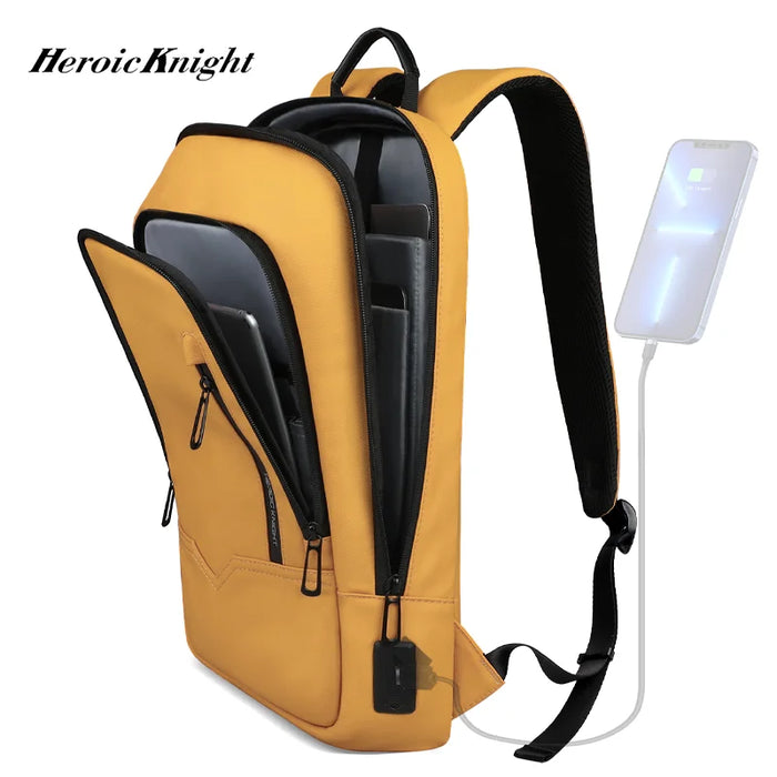Heroic Knight Slim Laptop Backpack – 15.6" or 17", Water-Repellent Oxford, USB Charging Port, iPad Compartment, Unisex Business & Travel Daypack, Multiple Colors