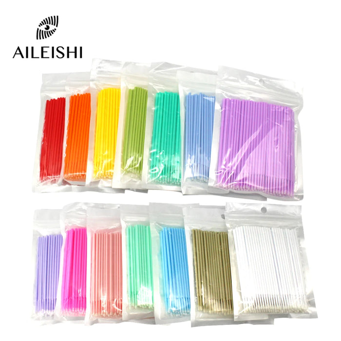 AILEISHI Disposable Microbrush Applicators for Eyelash Extensions – 50 or 100 Pcs, Wool Fiber, Multiple Colors