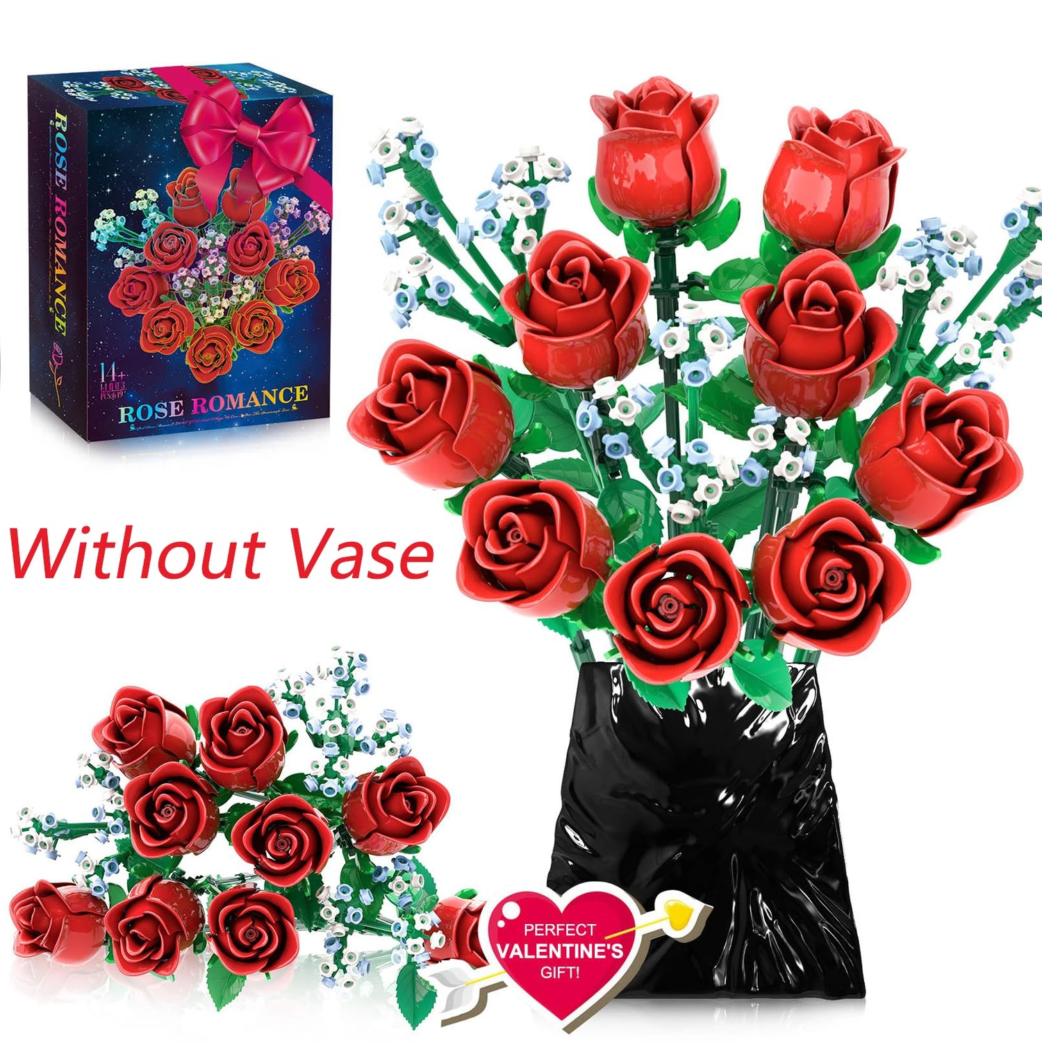 Flower Bouquet Building Blocks – 614 to 1458 Pieces, Rose, Sunflower, Lotus & More, LEGO-Compatible Vase Decor, Ages 14+