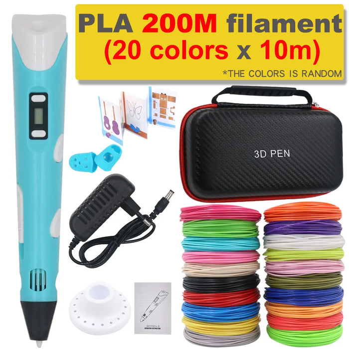 AEVYVKV 3D Printing Pen with PLA Filament – DIY Drawing Pen with Travel Case & Power Adapter, 9M to 200M PLA, EU / US Plug