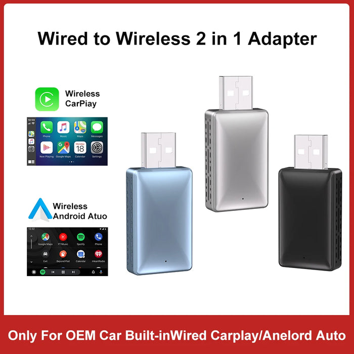 FLIXIVI 2-in-1 Wired to Wireless CarPlay & Android Auto Adapter – Plug & Play Smart Car System, Silver / Blue / Black