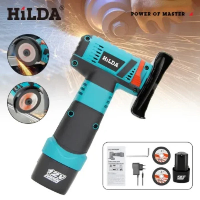 HILDA 12V Mini Cordless Angle Grinder – 19500rpm, 16mm Disc, Brushed Motor | Cutting, Polishing & Grinding | 5 Variants | EU Plug | 1.5kg