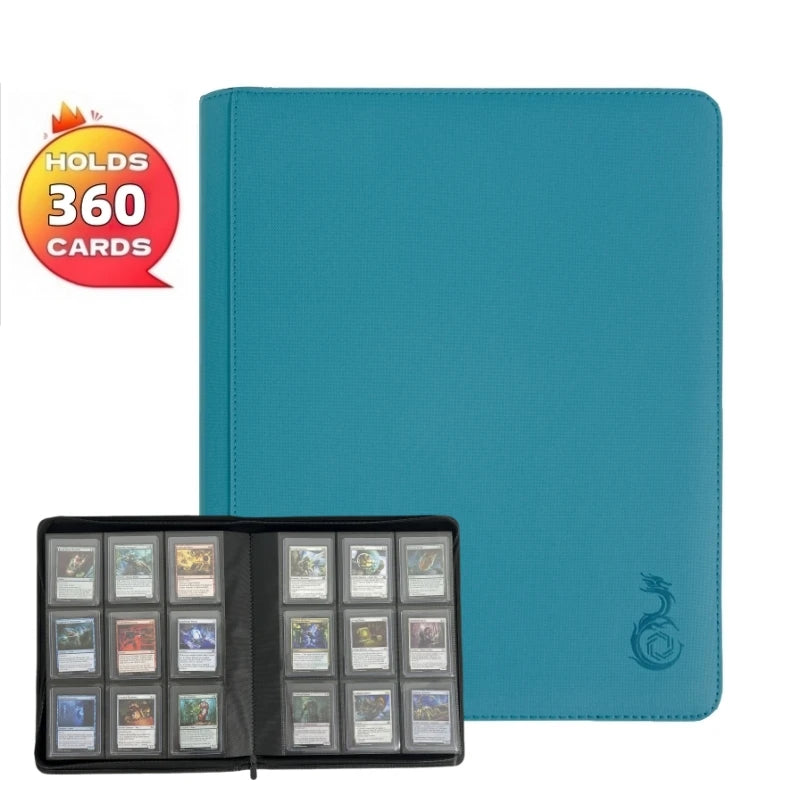 9-Pocket Toploader Card Binder – Holds 360 Cards in 3x4" Sleeves | Trading & Sports Cards | Zipper | 6 Colors: Dark Blue, Black, Orange, Red, Grass Green, Sky Blue