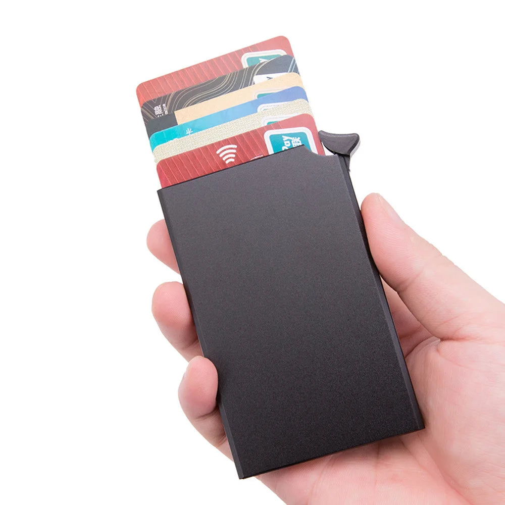 HOMEFISH Aluminum Alloy Slim Metal Card Holder & Coin Purse 1006 – Mini Wallet, 9.5x6.2cm, 40g | Business Style | Unisex | Black
