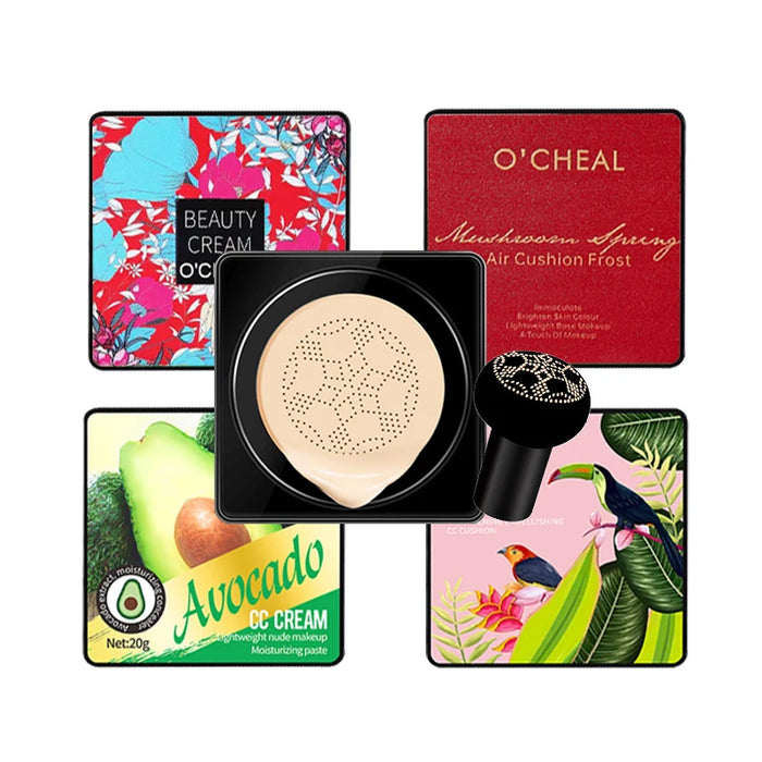 O'CHEAL Mushroom Head Air Cushion BB Cream – 20g, Sunblock, Waterproof, Oil-Control, Brightening & Concealing, Ivory / Natural, 4 Designs