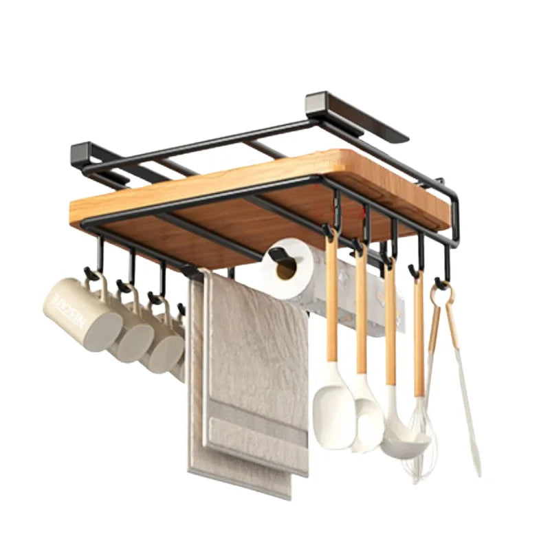 Stainless Steel Under-Cabinet Double-Layer Kitchen Hanging Rack – Paper Towel Holder & Cutting Board Storage
